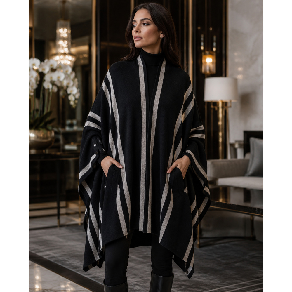 C by Bloomingdale's 100% cashmere black/white cape cloak size L/XL Minimalist